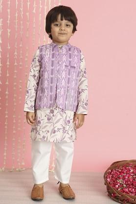 boys straight style cotton fabric kurta and pyjama with nehru jacket - purple