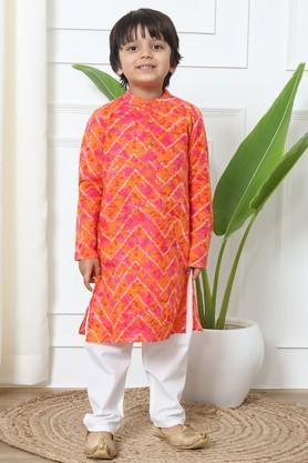 boys straight style cotton fabric kurta pyjama - orange