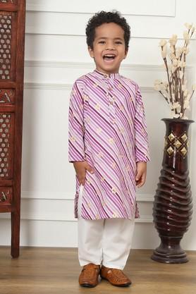 boys straight style cotton fabric kurta pyjama - purple