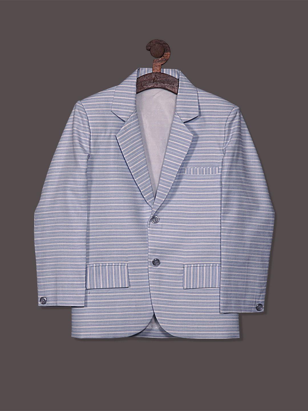 boys stripe single-breasted smart fit cotton blue blazer