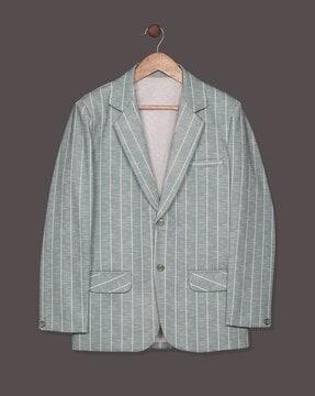 boys striped blazer with welt pocket & button closure