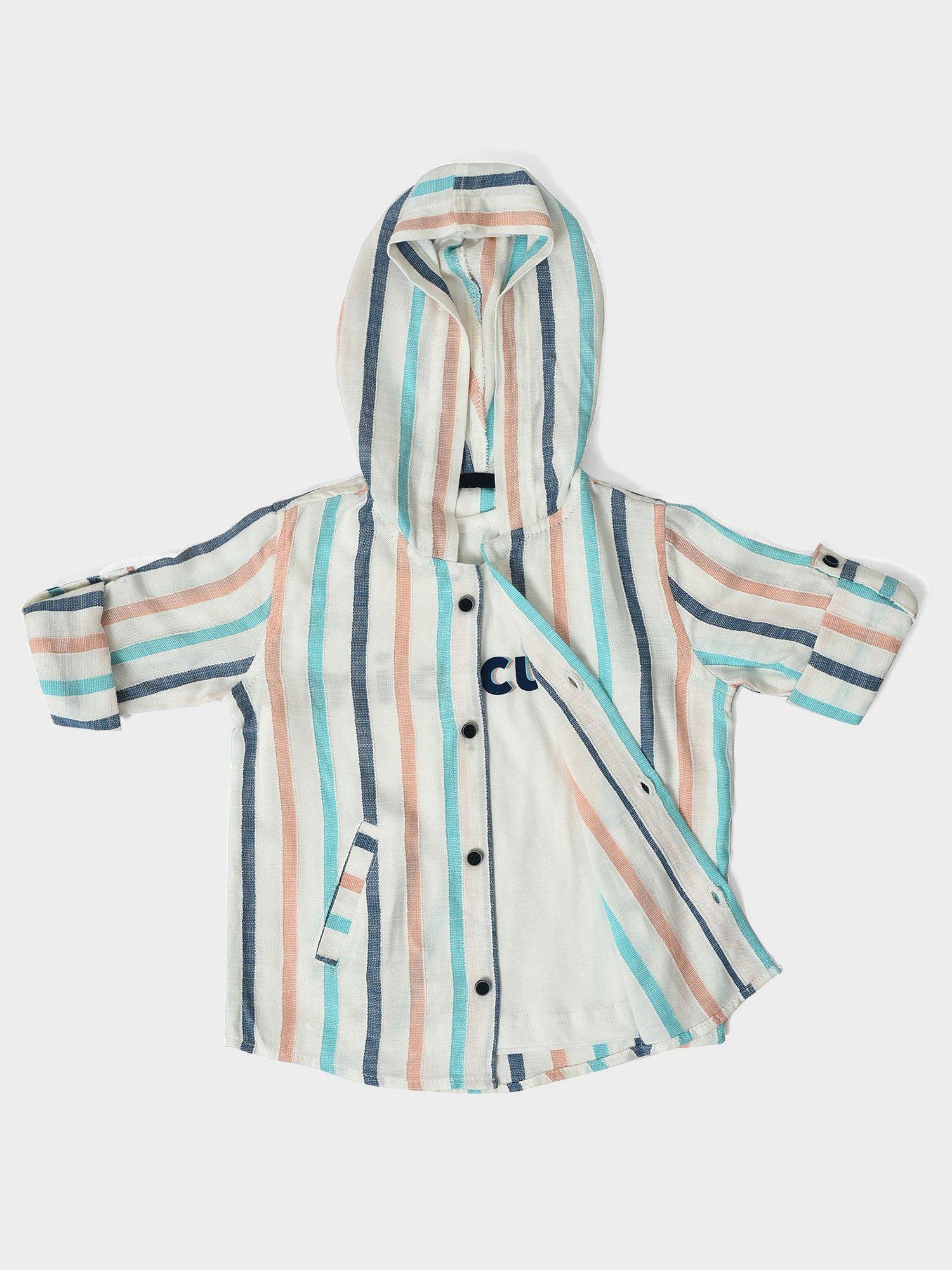 boys striped hoodie shirt & tee white (set of 2)