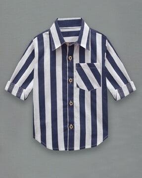 boys striped regular fit shirt with patch pocket