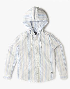 boys striped relaxed fit hooded shirt