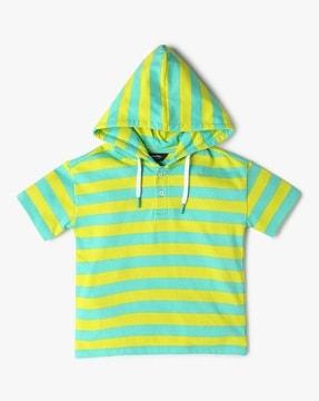 boys striped relaxed fit hooded t-shirt
