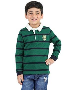 boys striped relaxed fit polo-neck t-shirt