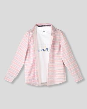 boys striped relaxed fit shirt & t-shirt set