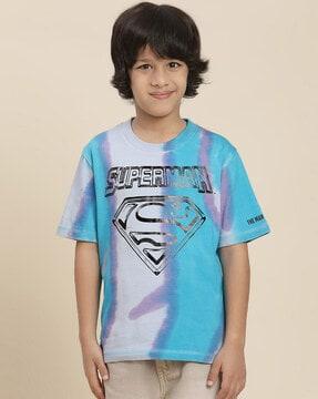 boys superman print regular fit t-shirt with short sleeves