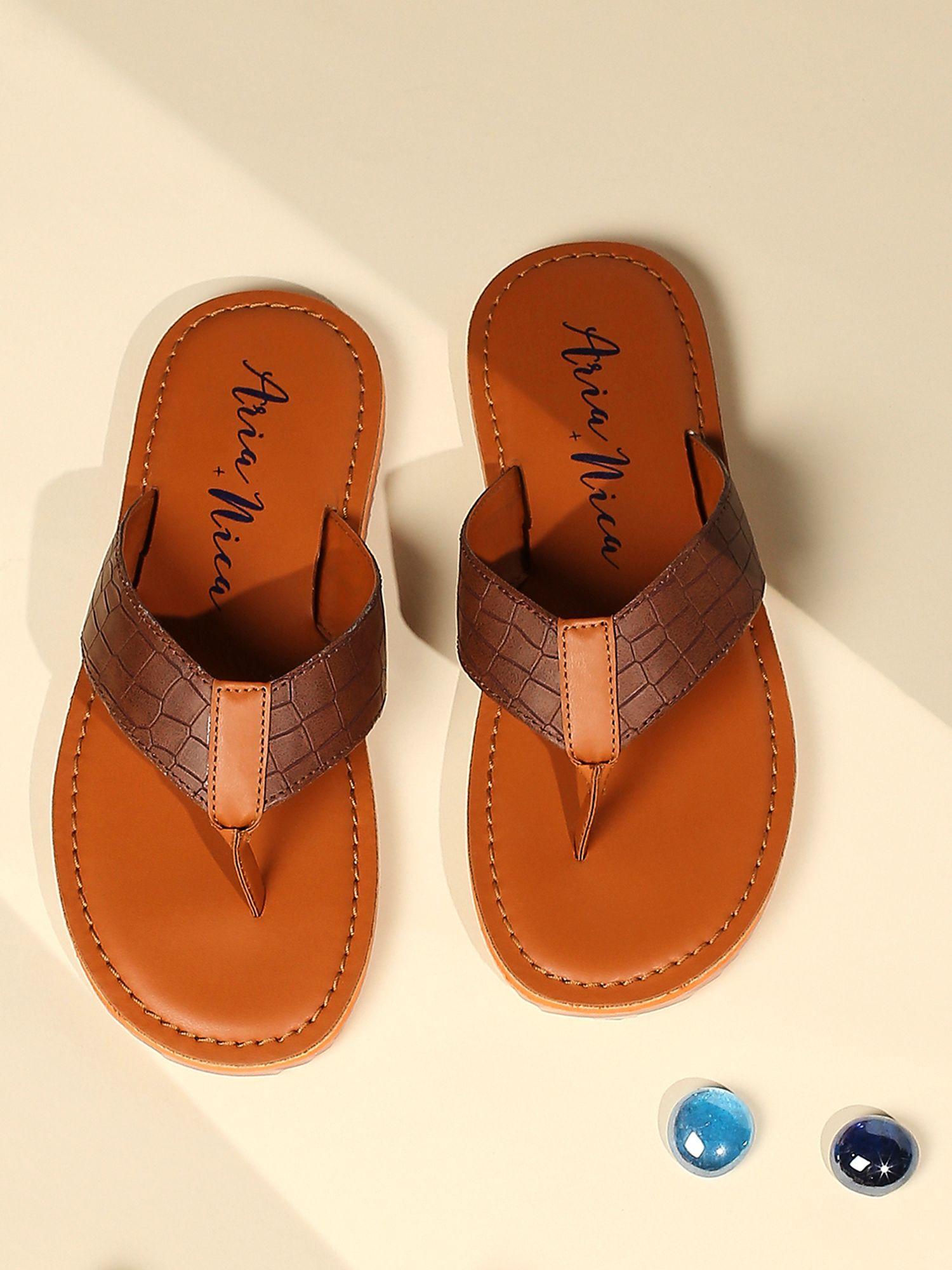 boys tan round toe flats flip-flops