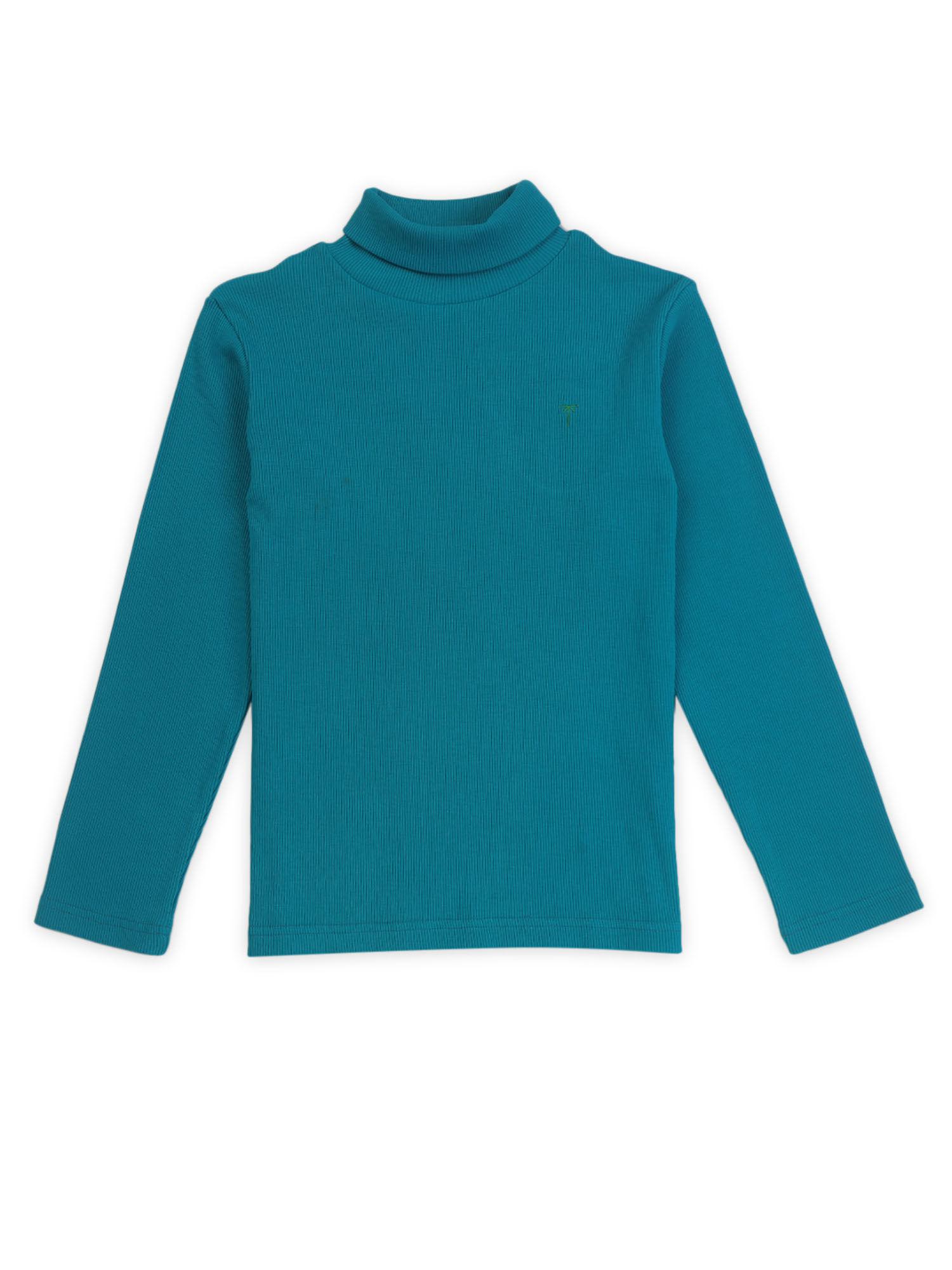 boys teal cotton solid t-shirt full sleeves