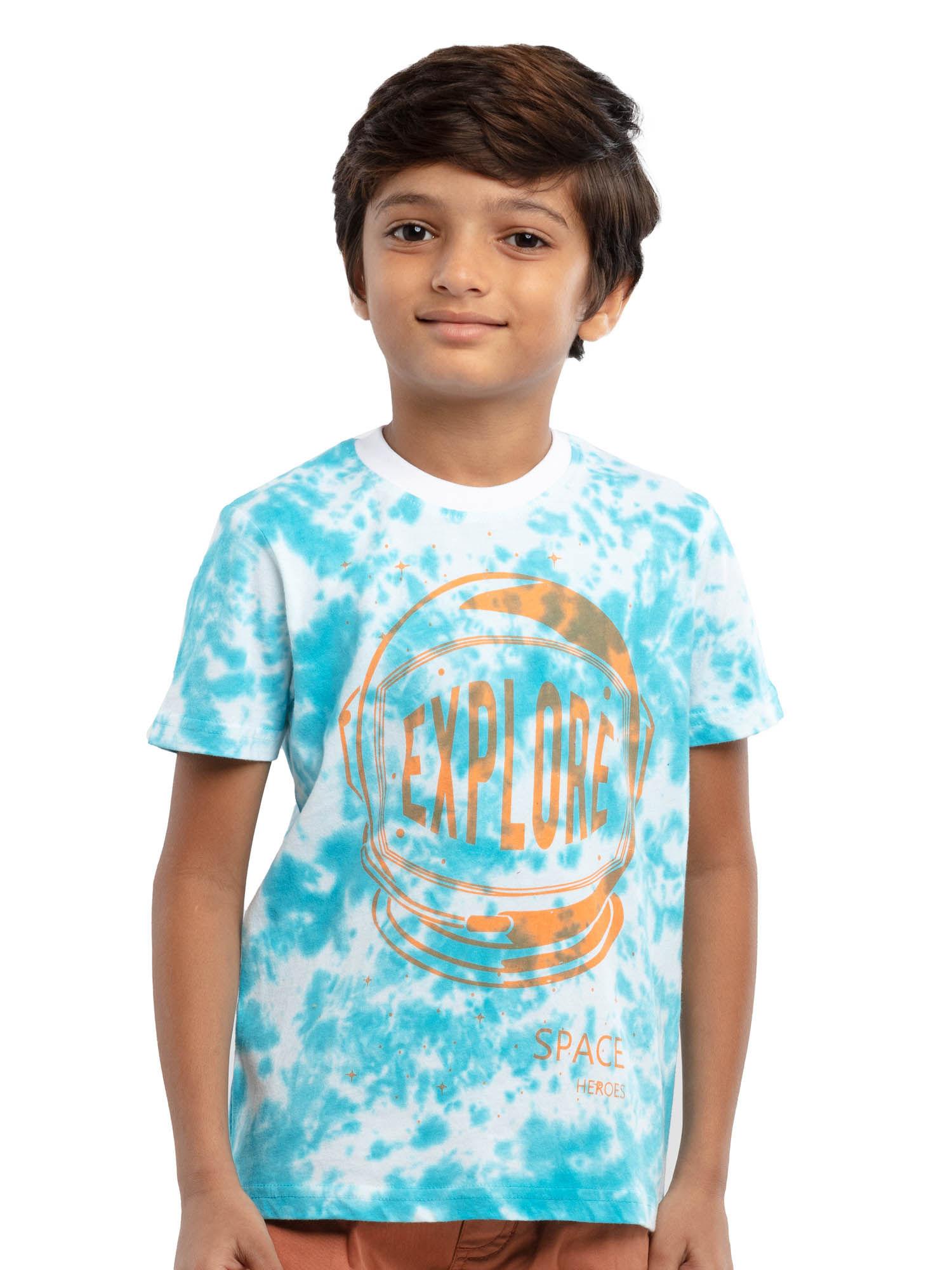 boys tie & dye half sleeve t-shirt with print on chest