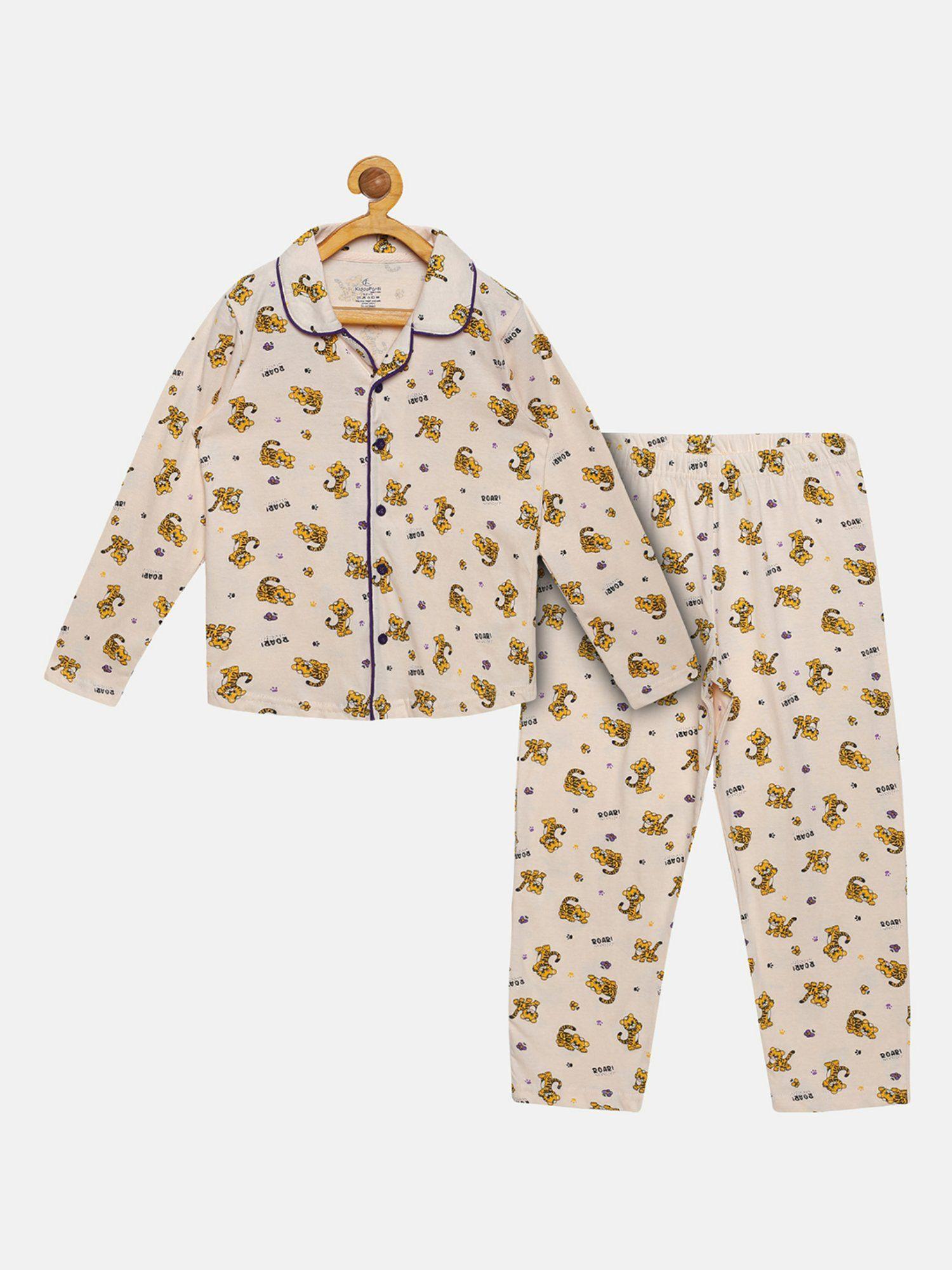 boys tiger aop print shirt and pyjama night (set of 2)