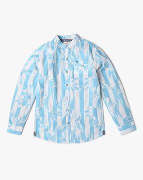 boys tropical print striped regular fit shirt