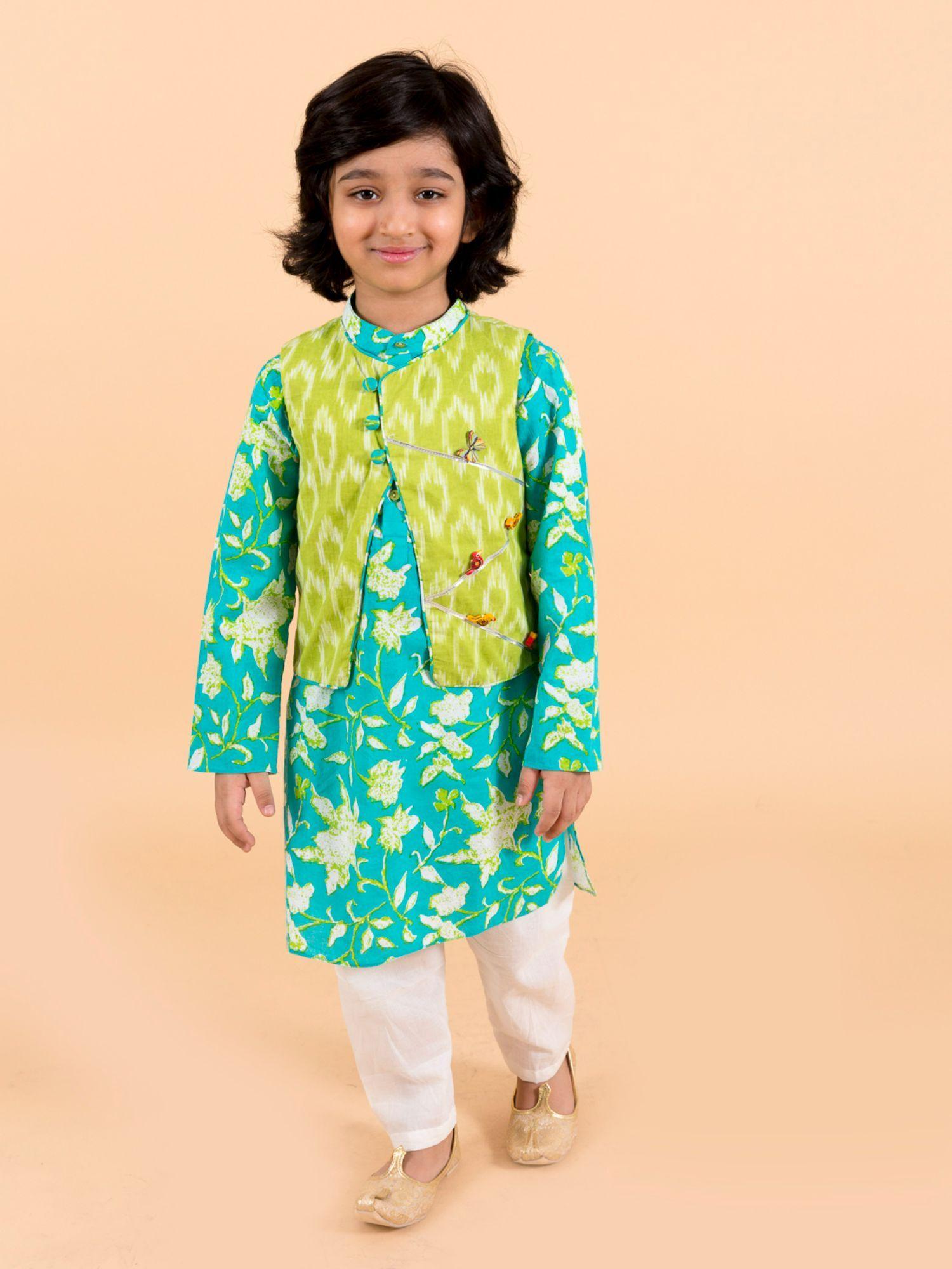 boys turquoise kurta (set of 3)