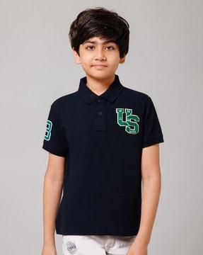 boys typographic print polo t-shirt with short sleeves