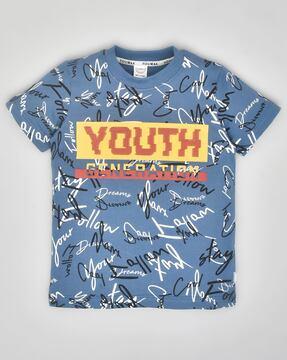 boys typographic print regular fit crew-neck t-shirt