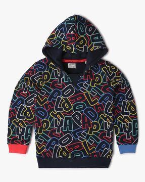 boys typographic print regular fit hooded sweatshirt