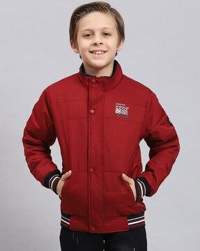 boys typographic print regular fit jacket