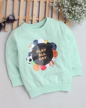 boys typographic print regular fit round-neck sweatshirt