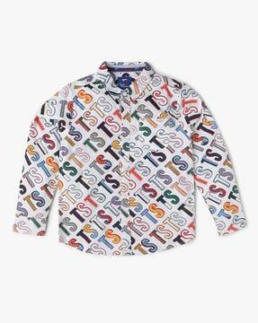 boys typographic print shirt with patch pocket