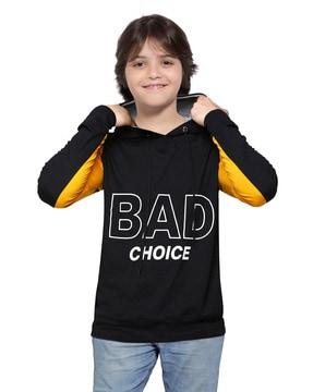 boys typographic print slim fit hoodie