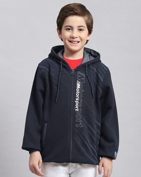 boys typographic print zip-front hoodie