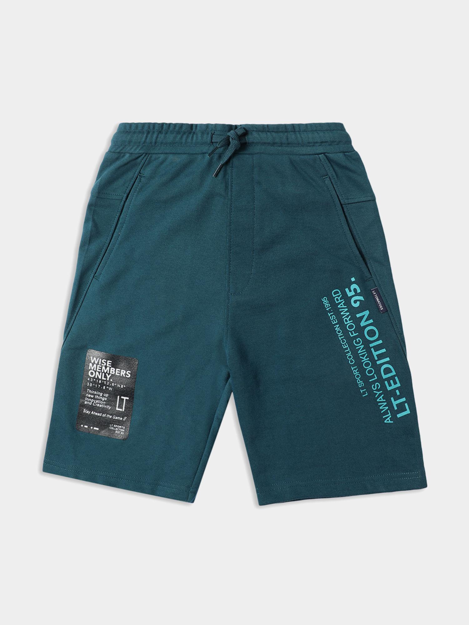 boys typography cotton looper bermuda teal