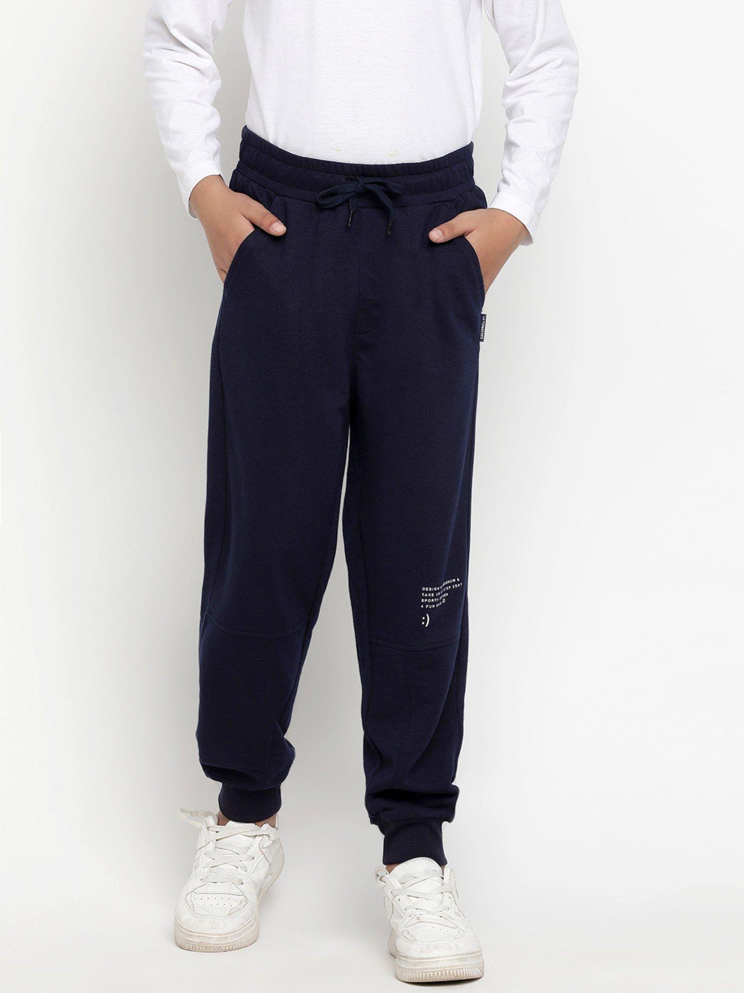 boys typography light weight cotton looper trackpant navy