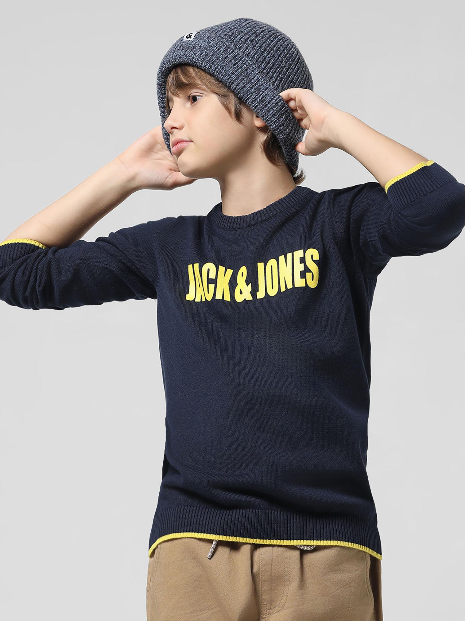 boys typography navy blue sweater