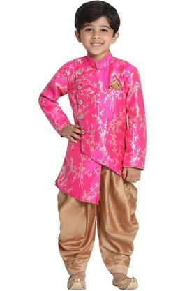 boys ultra pink and rose gold silk blend sherwani and dhoti pant set - pink