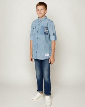 boys washed cotton shirt with applique