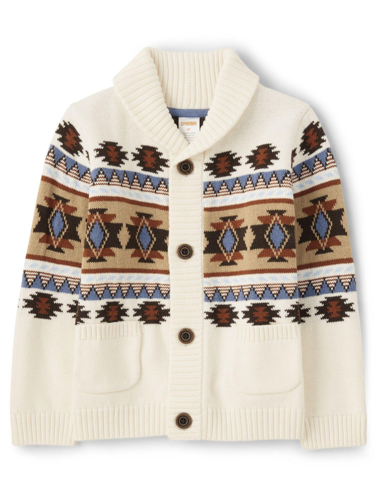 boys white & brown sweater with embroidered motifs (5-6 years)