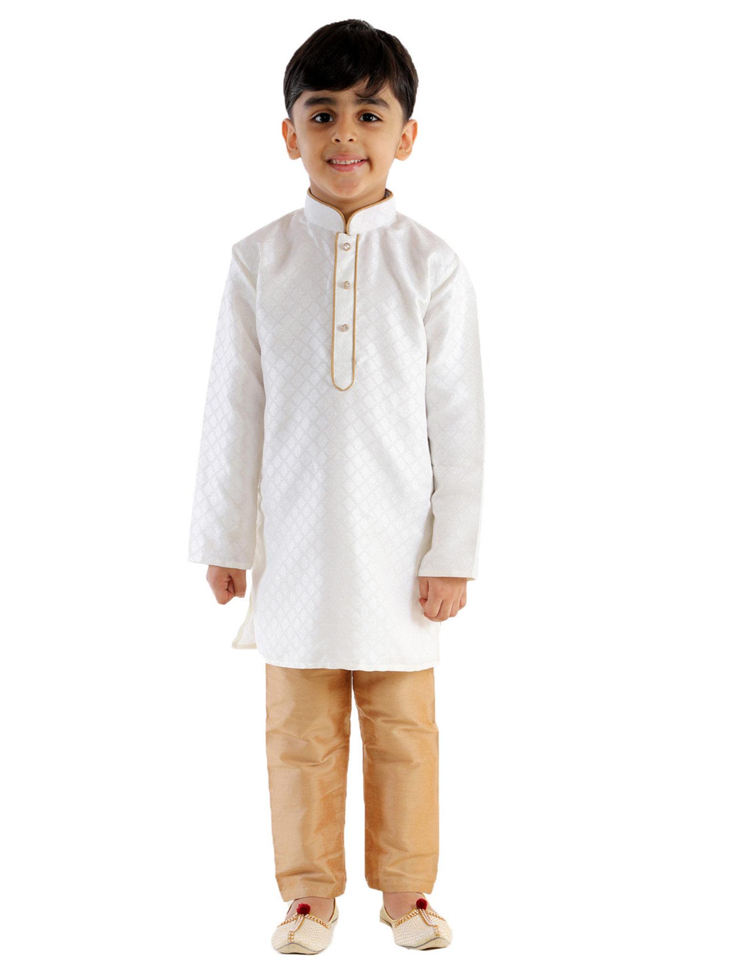 boys white and rose gold kurta pyjama set (set of 2)