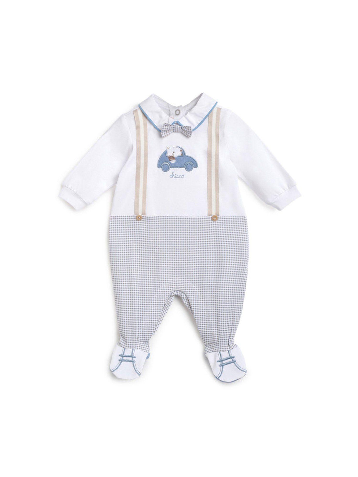 boys white checkered knitted babysuit