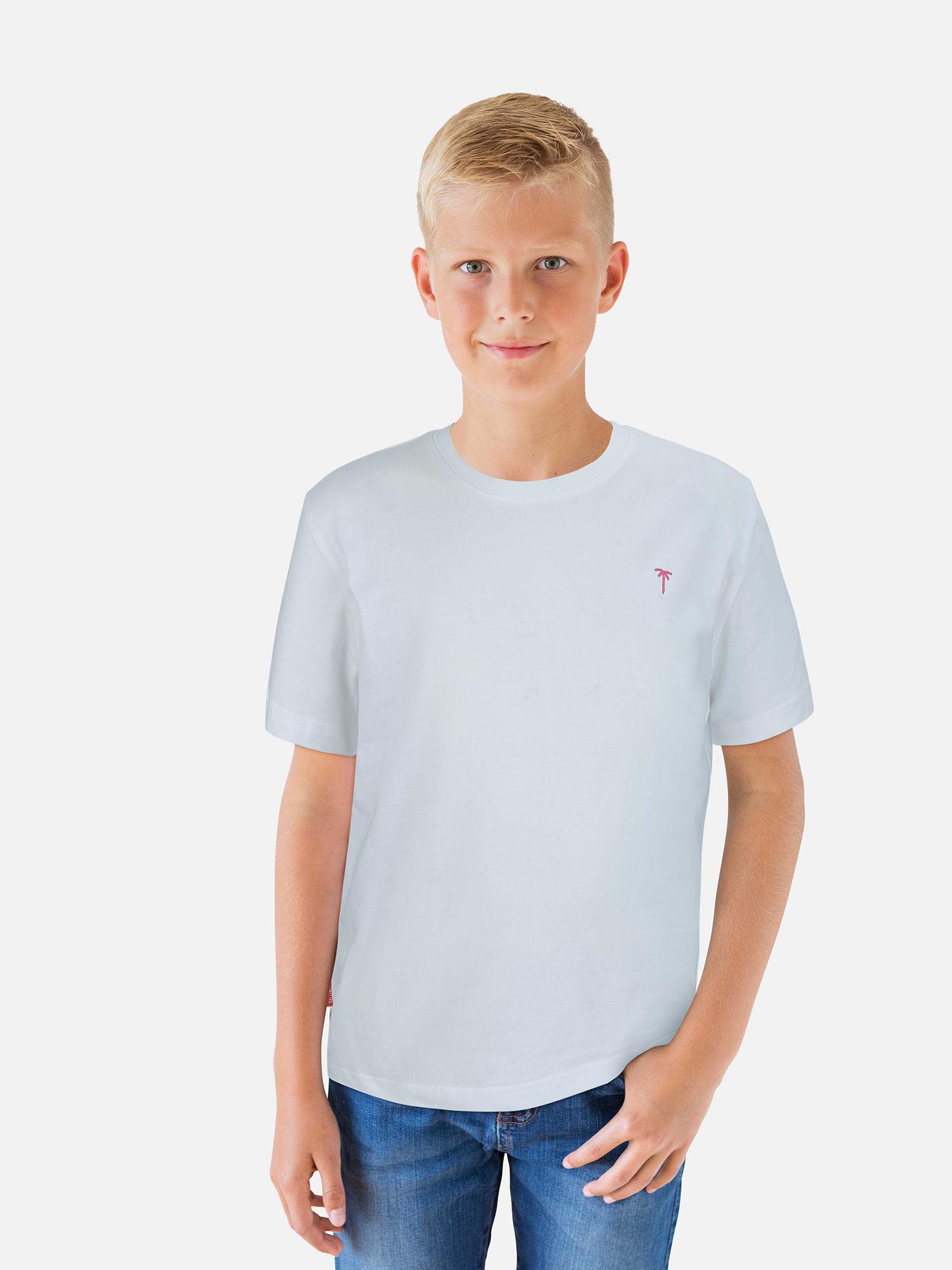 boys white cotton solid t-shirt half sleeves
