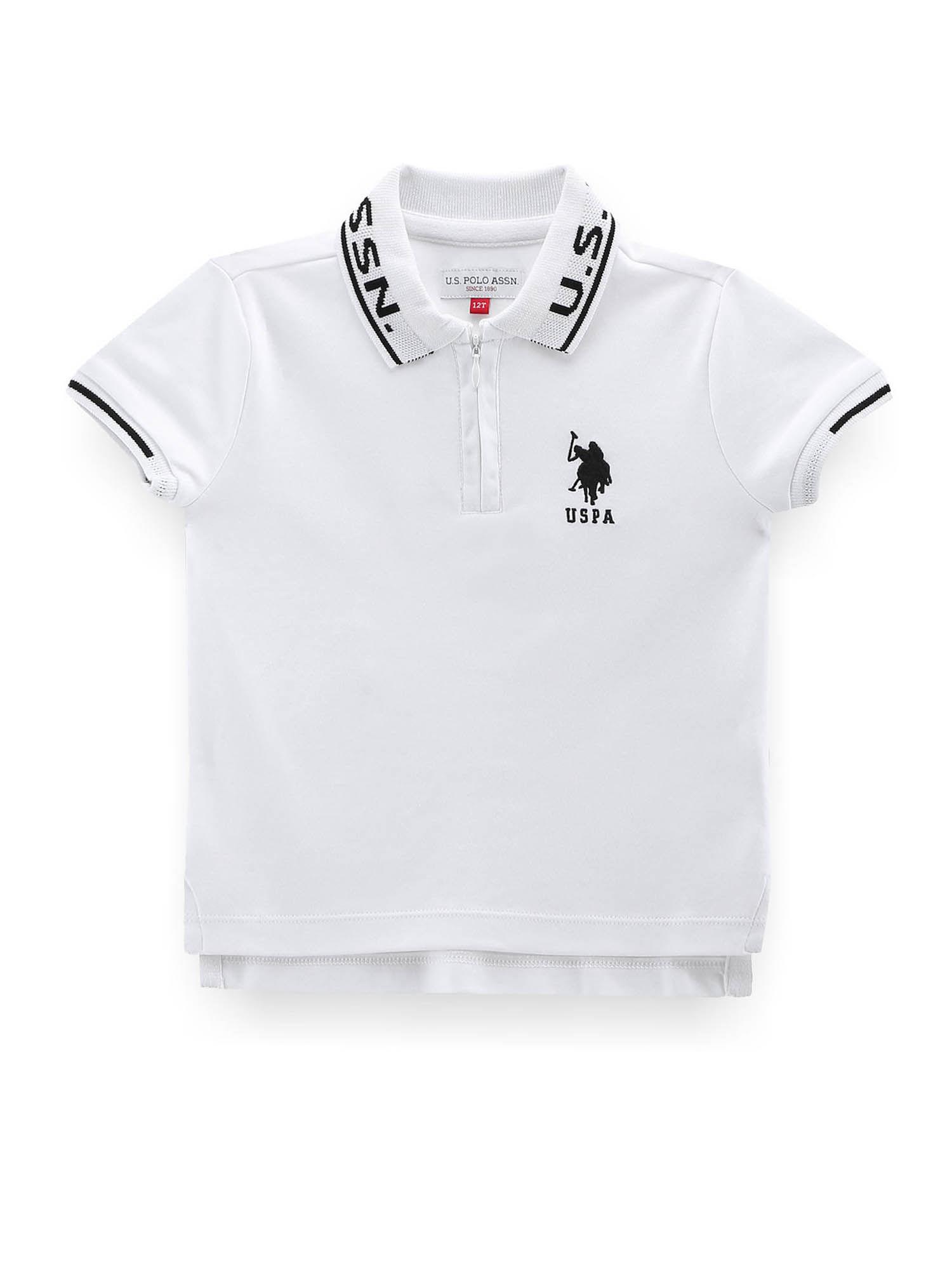 boys white cotton striped collar polo t-shirt