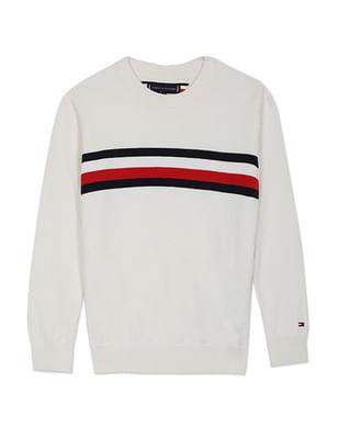 boys white essential global stripe cotton sweatshirt
