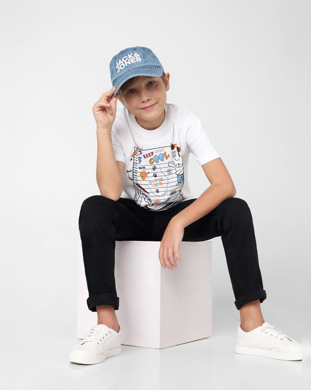 boys white graphic print crew neck t-shirt