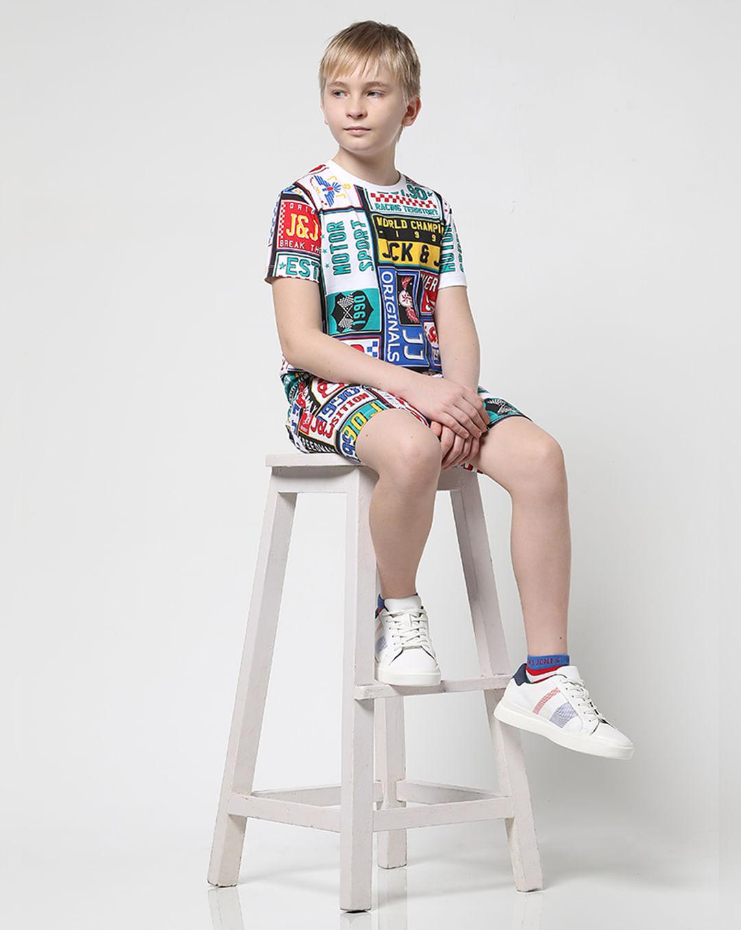 boys white printed co-ord set t-shirt