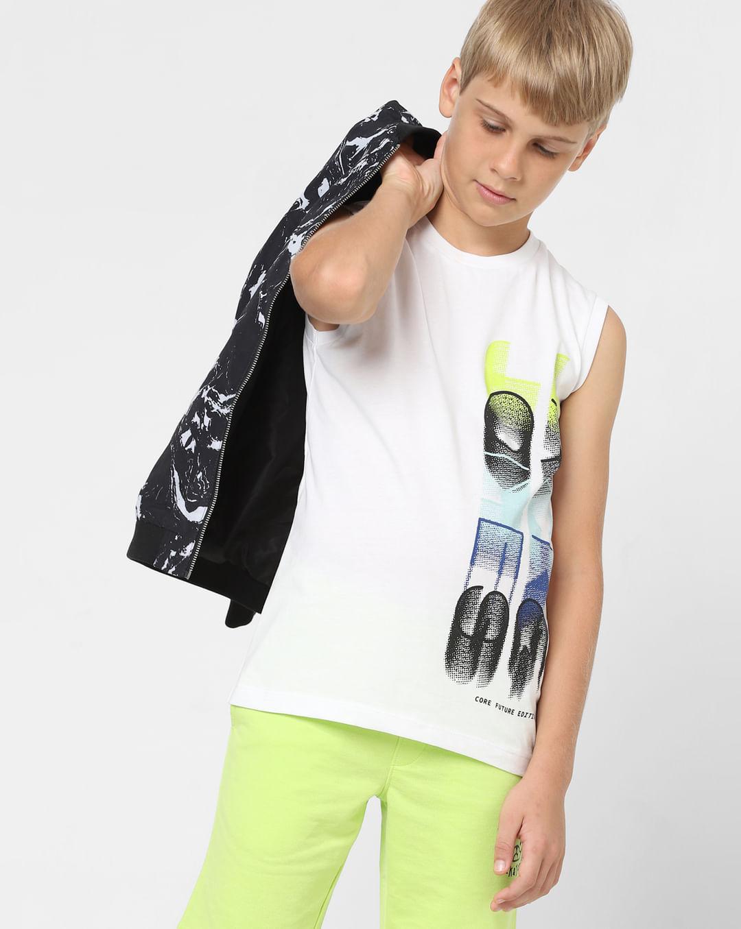 boys white sleeveless t-shirt