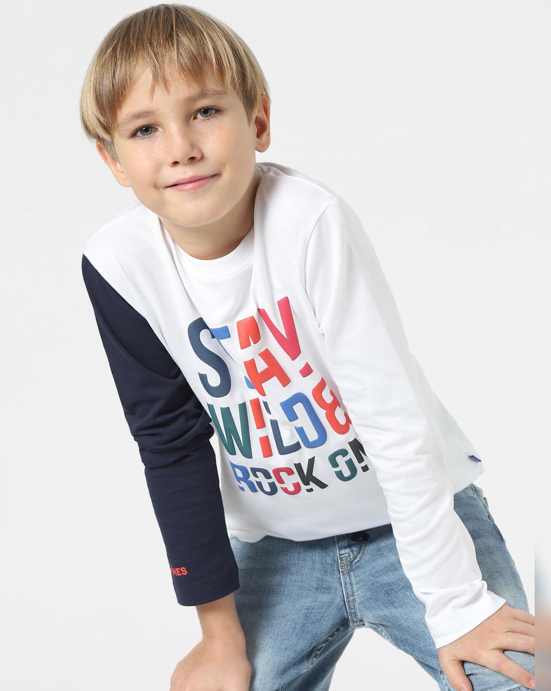 boys white slogan print crew neck t-shirt