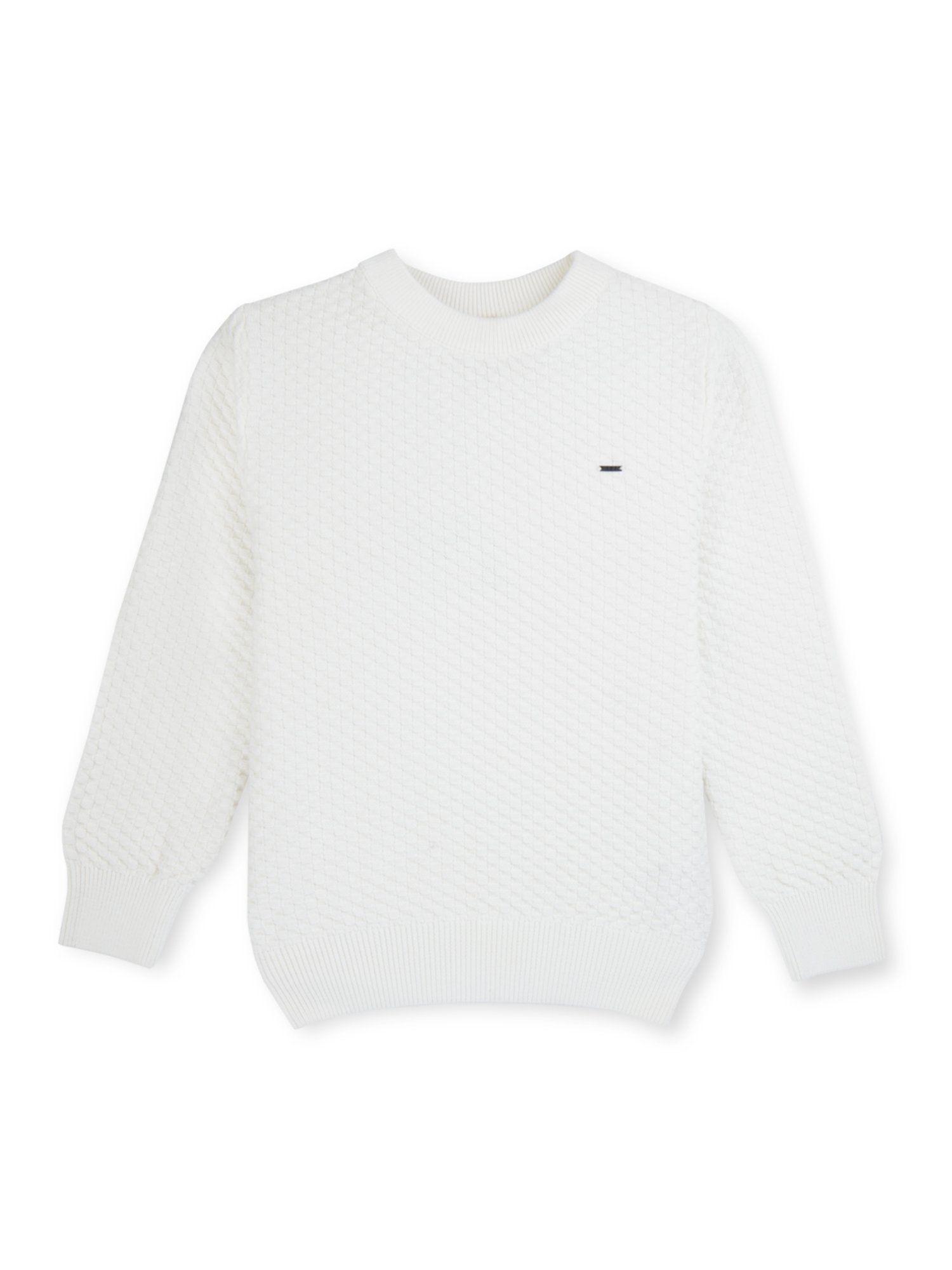boys white solid cotton full sleeves sweater