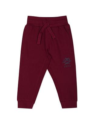 boys wine drawstring waist brand print joggers