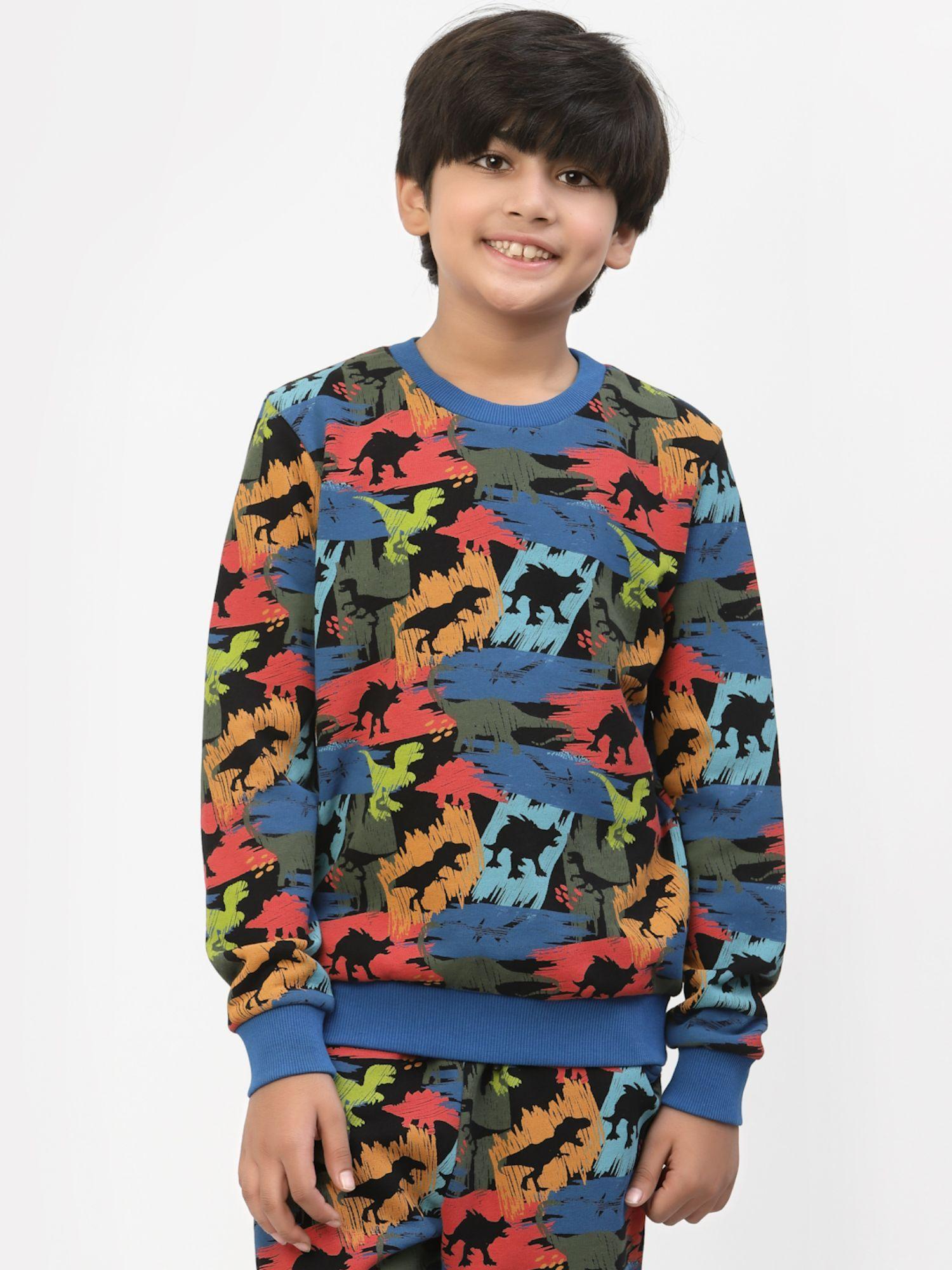 boys winter dinosaur print sweatshirt - blue