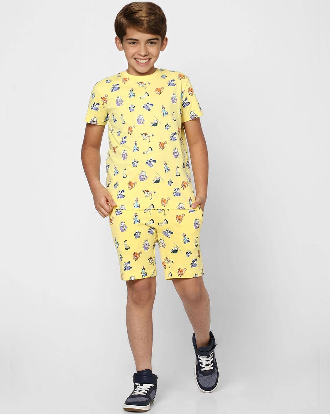 boys x kung fu panda yellow printed co-ord shorts