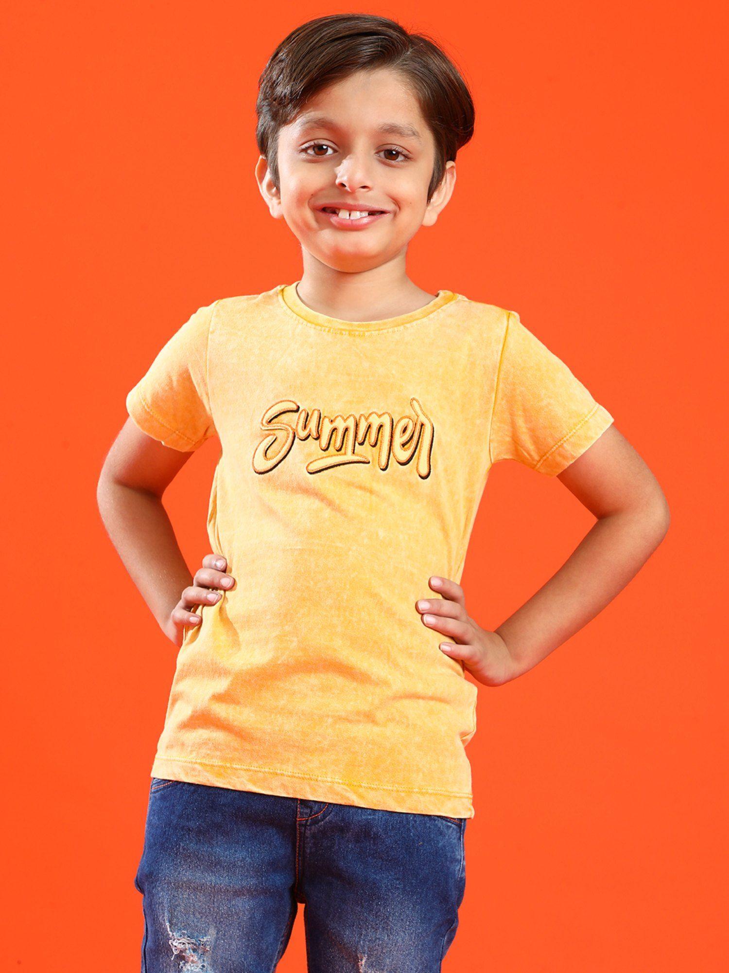 boys yellow 100% cotton embroidered t-shirt