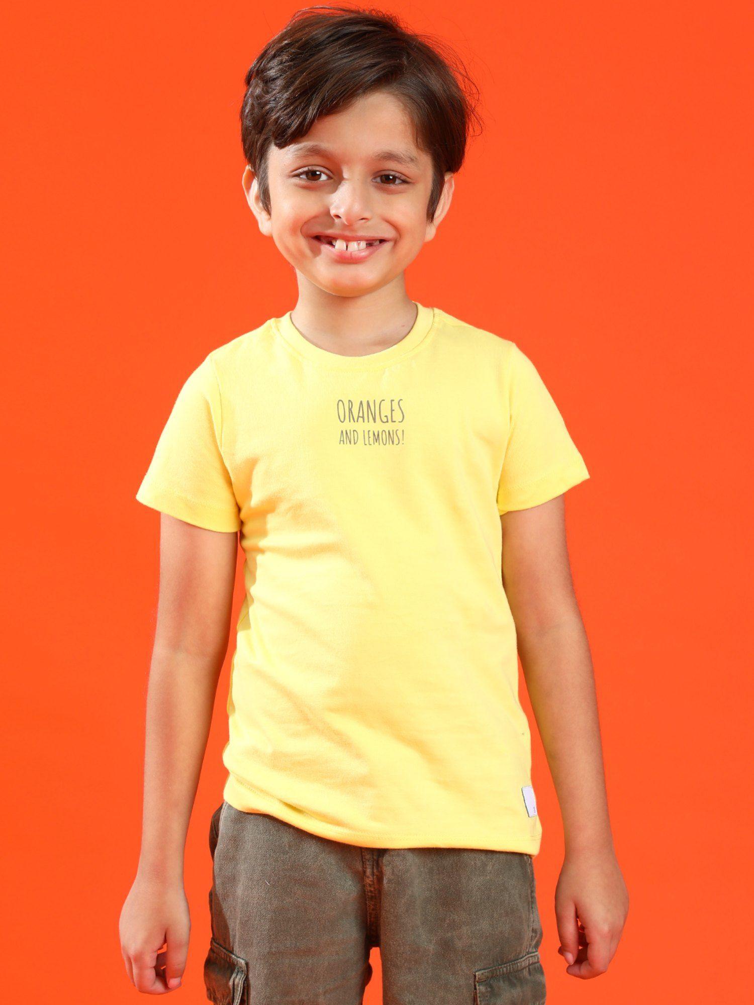 boys yellow 100% cotton printed t-shirt