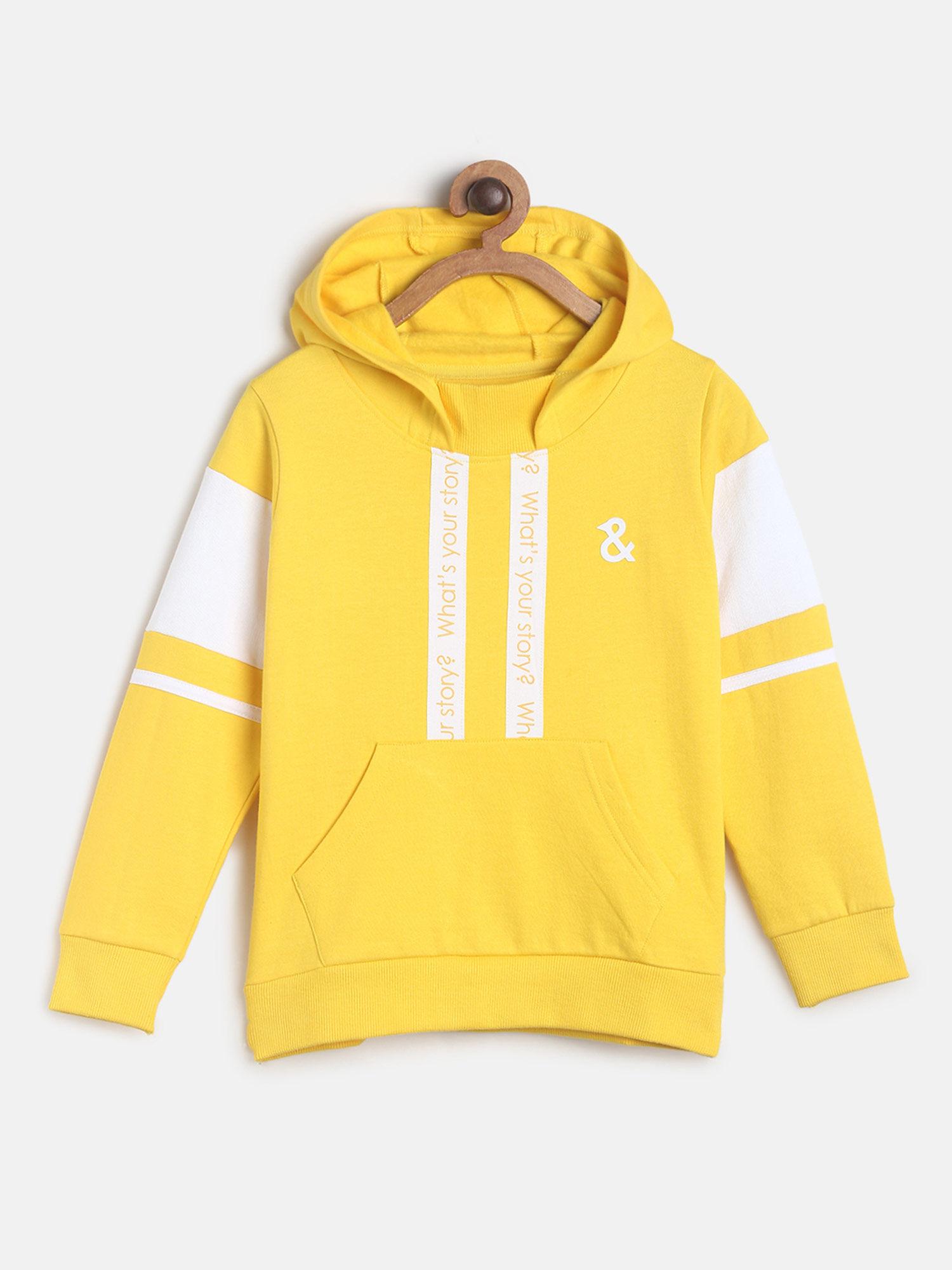 boys yellow cotton poly printed hoodies