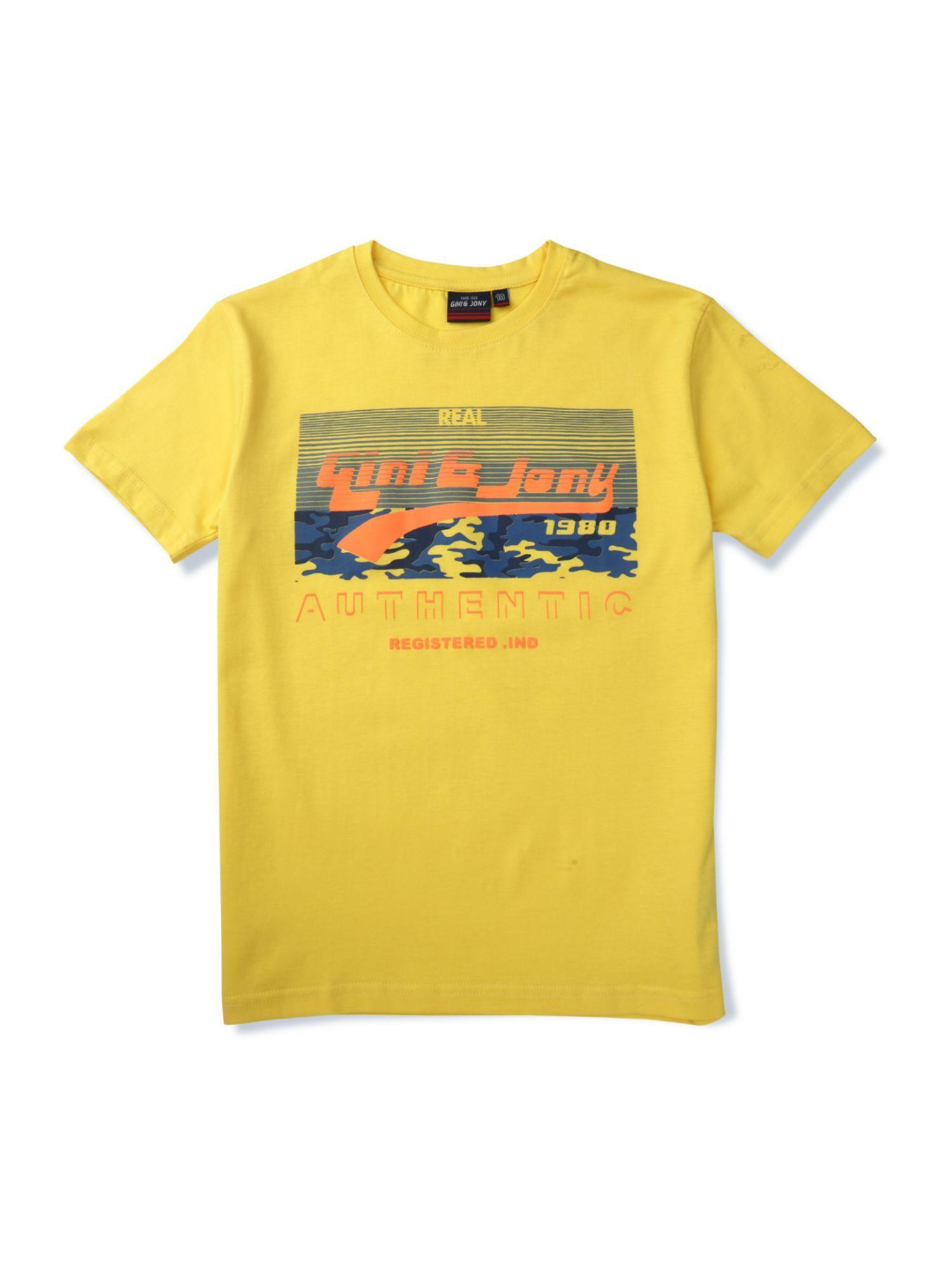 boys yellow cotton printed t-shirt half sleeves