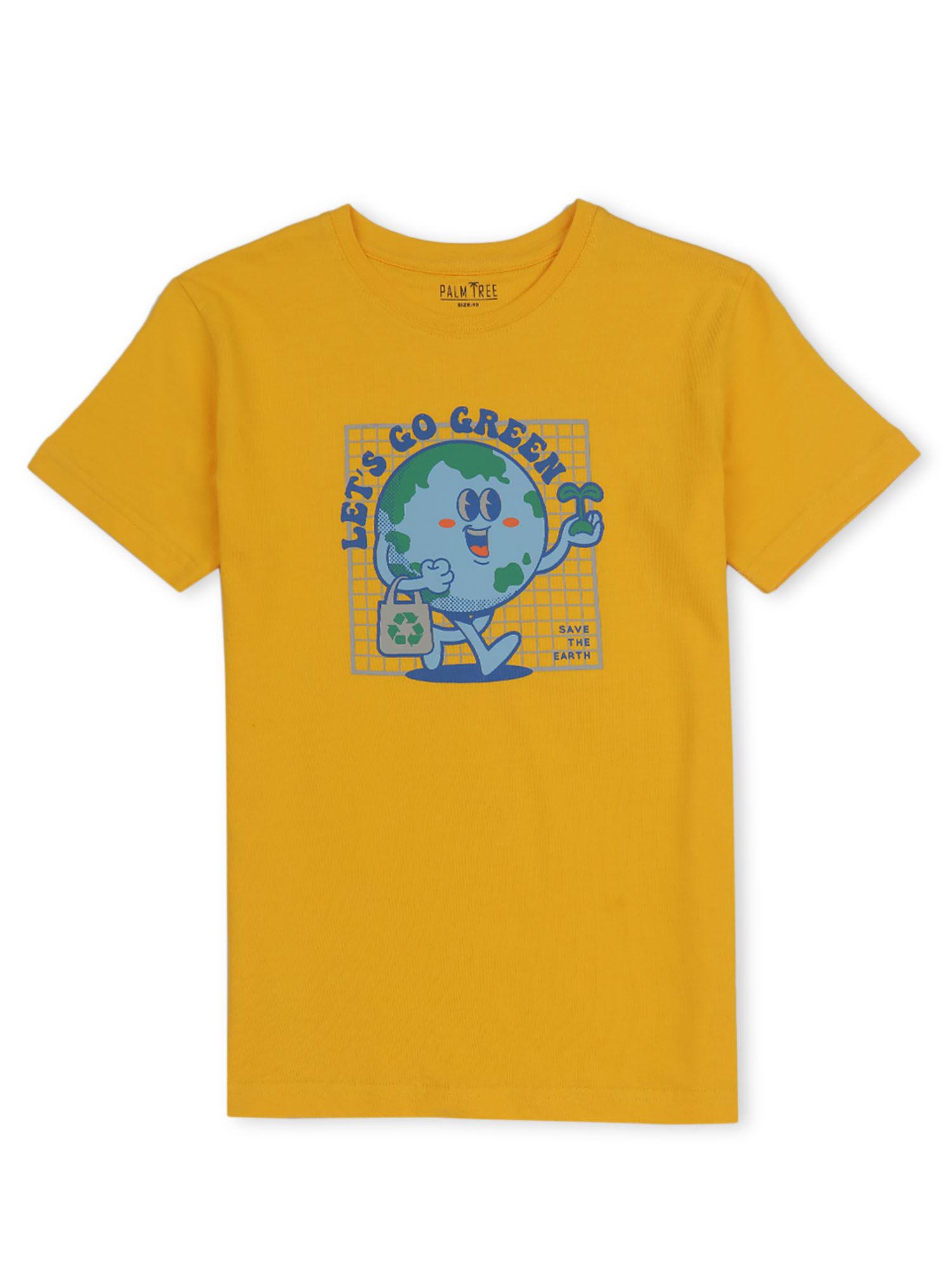 boys yellow cotton printed t-shirt half sleeves